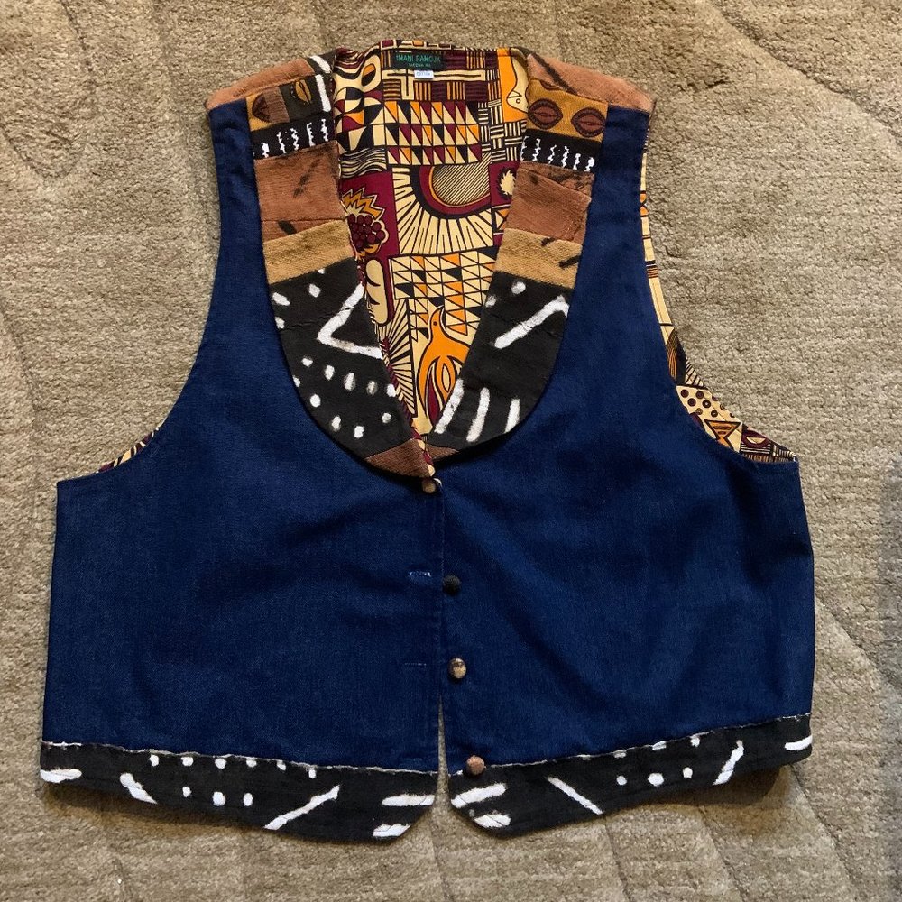 NWOT - Men's Denim And Mudcloth Scoop Neck Vest